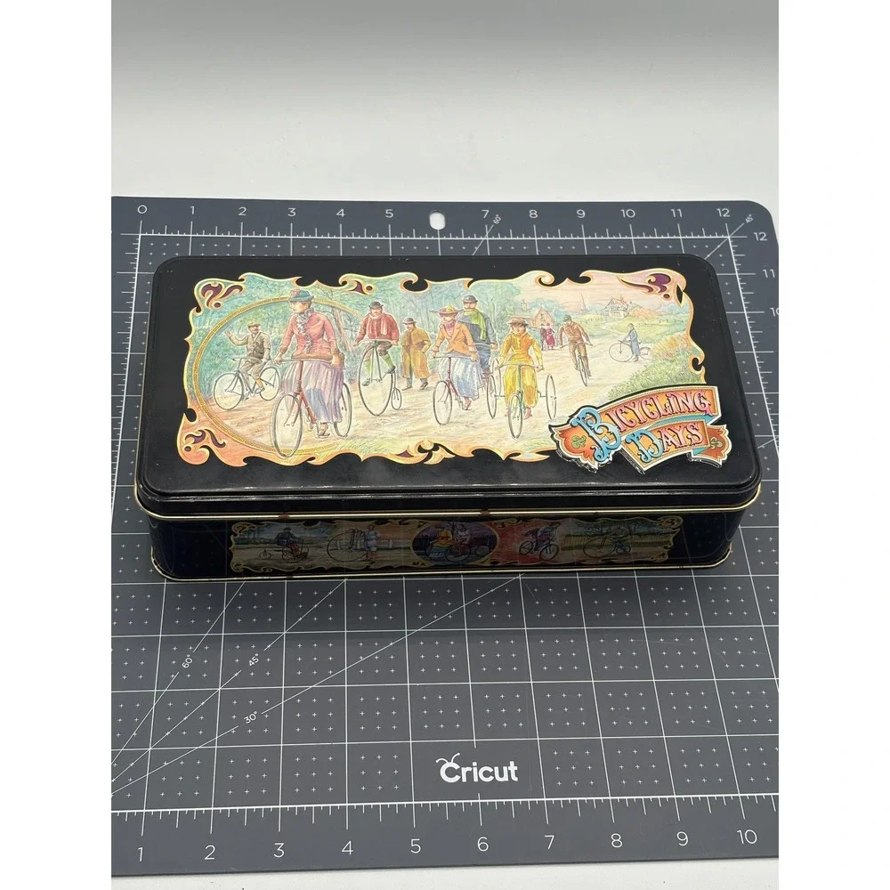 Vintage Fox's English Biscuits Tin Bicycling Days Victorian Bicycle Scene Black
